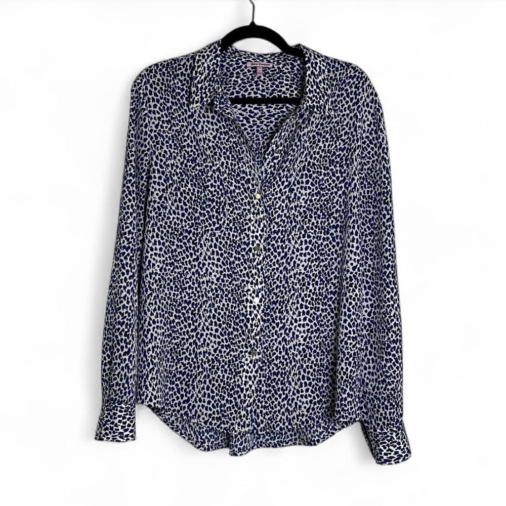 Juicy Couture Blue Cheetah Print Button Down Blouse - Size Large - Picture 1 of 4